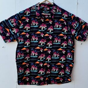 Neff Mens XXL Mushroom Print Button Up Shirt Black Psychedelic  Cotton